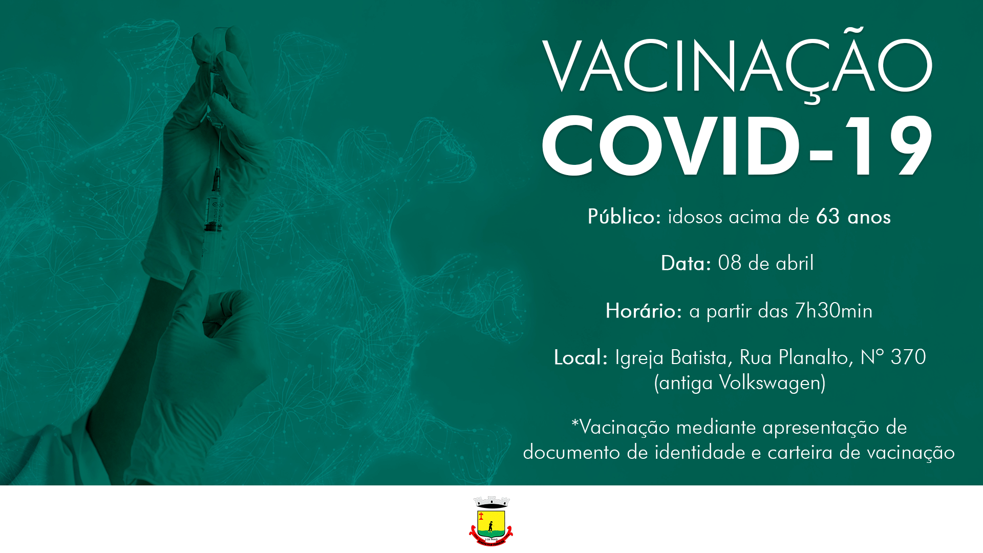 VACINAÇÃO CONTRA A COVID-19 EM IDOSOS COM MAIS DE 63 ANOS OCORRE AMANHÃ